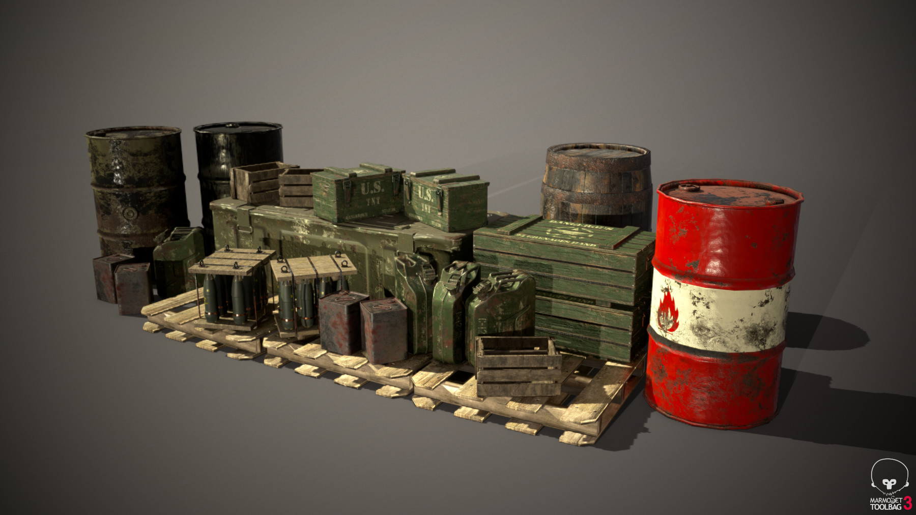 ArtStation Crates and Barrels WW2 Style Volume 1 Game Assets