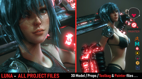 LUNA Full Project - Real Time/ 3D Model / 4K Texture & Files ( Marmoset Scene + Substance Painter Files )