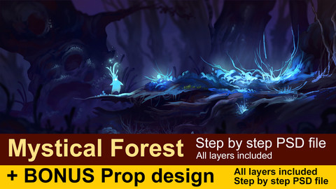 Mystical forest -2d Background Demo PSD file only Step by Step