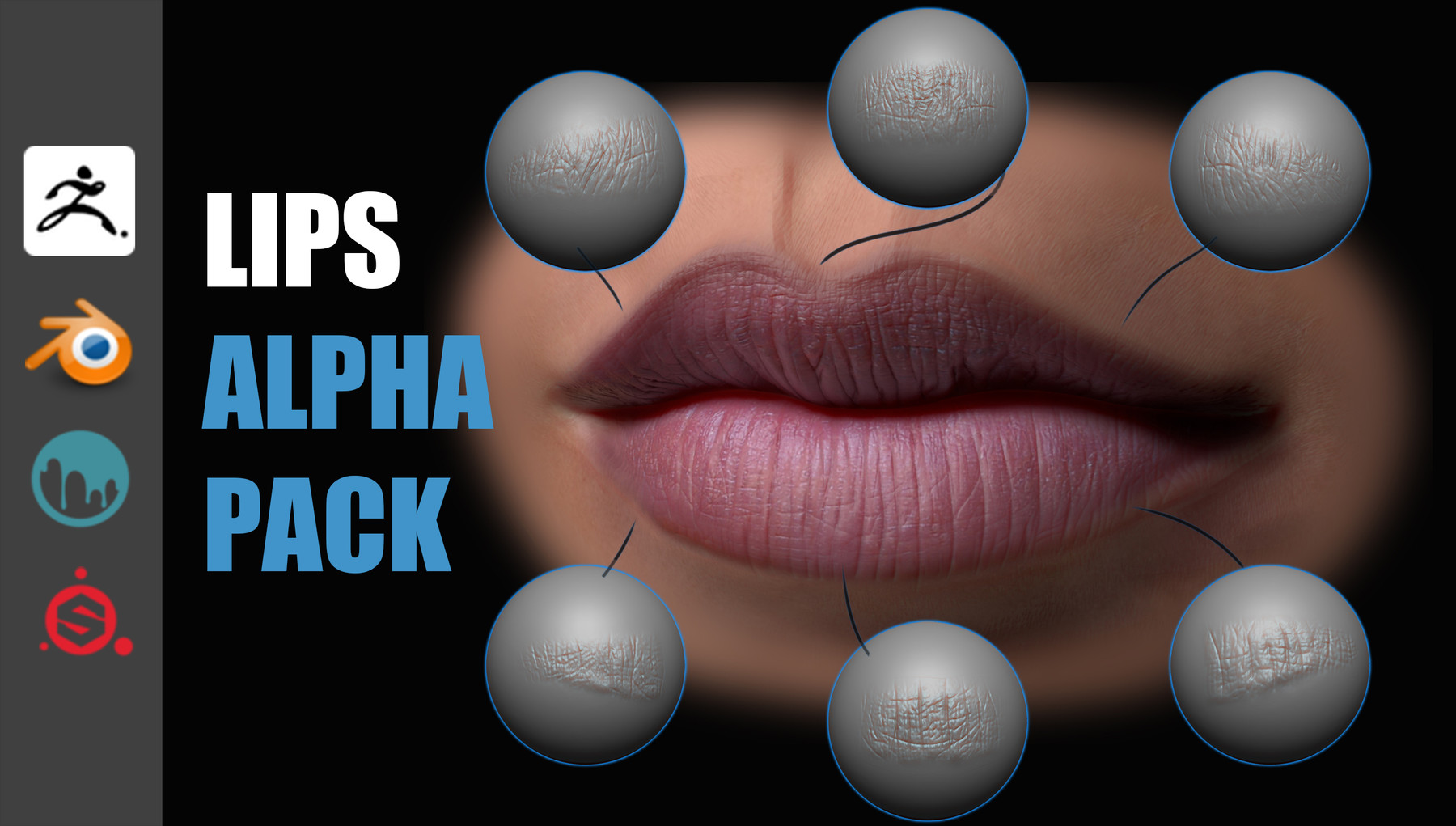 lips detail alpha pack zbrush blender 3dcoat substance