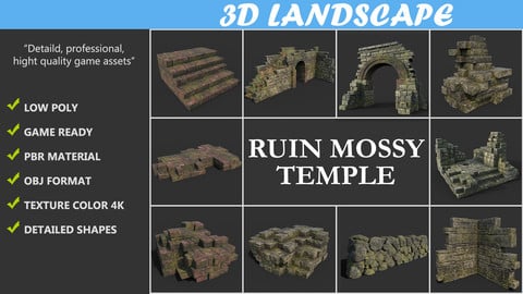 Low poly Mossy Ruin Temple Package