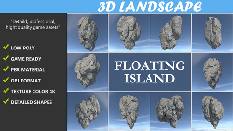 Low poly Floating Island Rock Pack