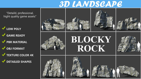 Low poly Blocky Rock Mossy Pack