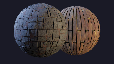 Stylized Stone Tiles and Wood Plank Substances