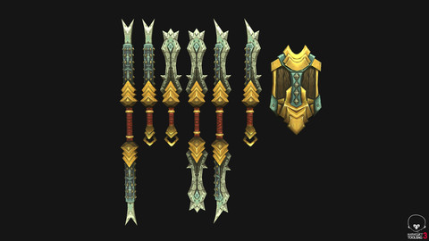 Handpainted Stylized Swords and Shield