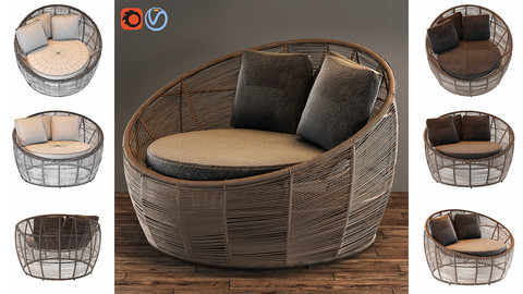 TAMARIN Round Gray Resin Wicker Garden Armchair