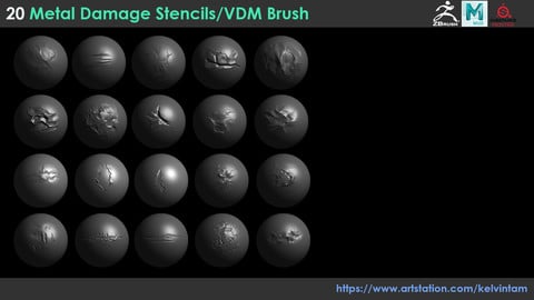 20 Metal Damage Stencils/VDM Brushes(Pack1)