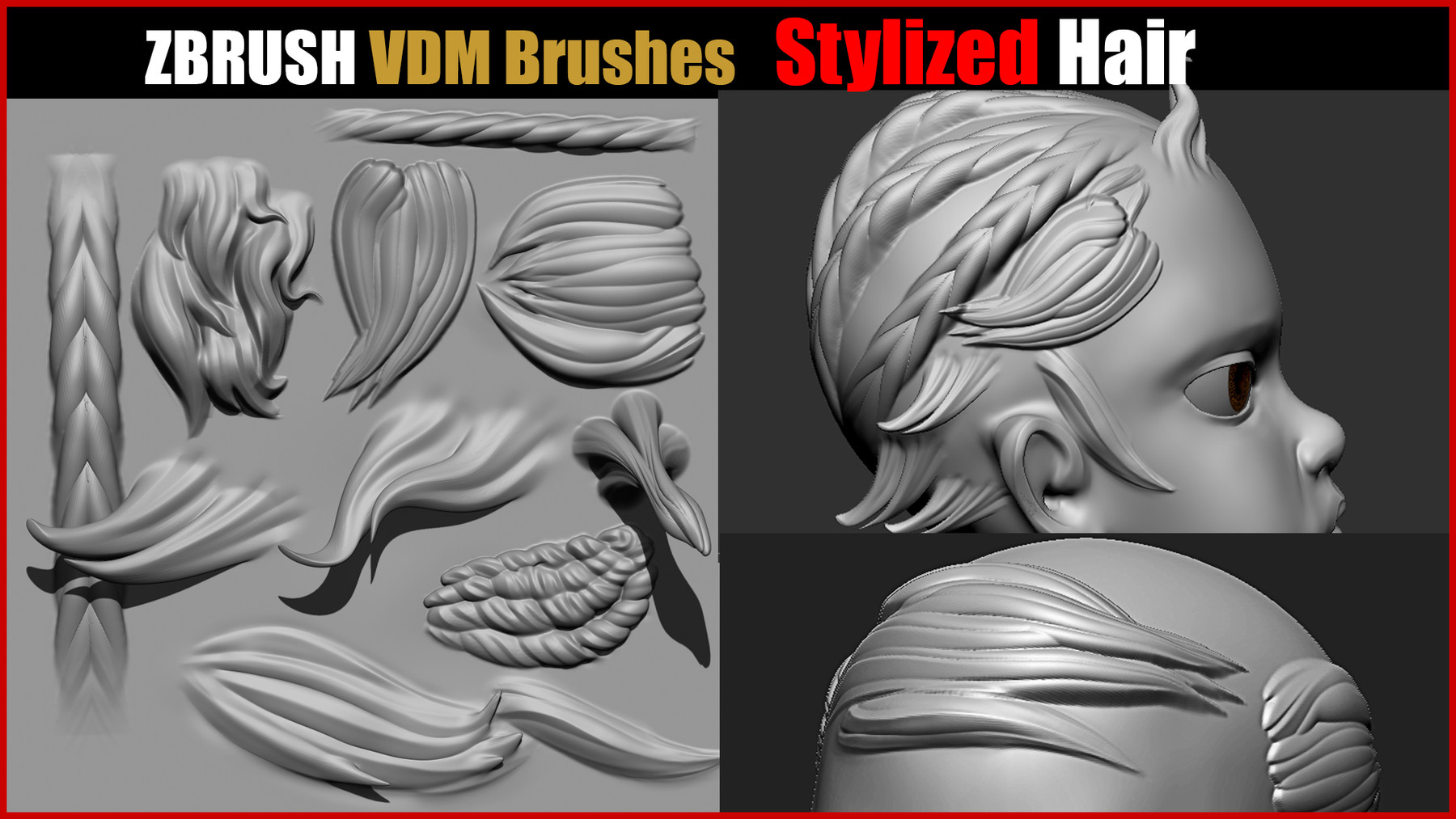 Zbrush VDM Stylized Hair Brushes.