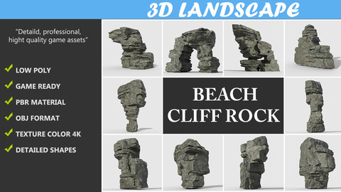 Low poly Beach Cliff Rock Pack 190316