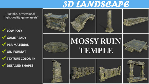 Low poly Mossy Ruin Temple Package 02