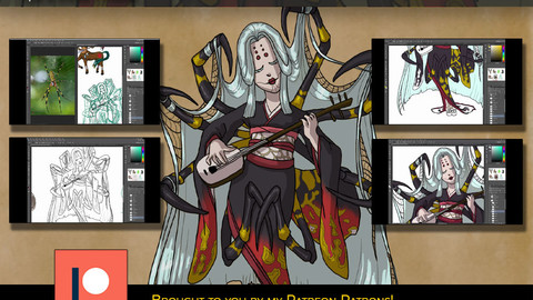 Painting a Jorogumo in Cell-shaded Style - Digital Art Tutorial