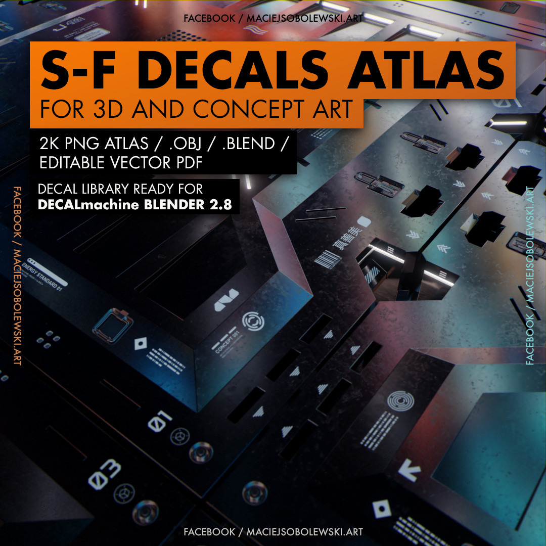ArtStation 70+ SciFi DECALS ATLAS for 3D and Concept Art Game Assets