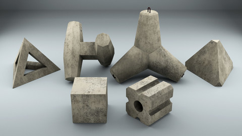 Set of Concrete breakwater blocks 3D model