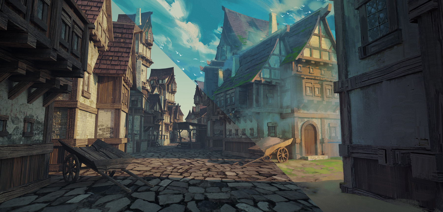 ArtStation - Environment concept art with 3d (Medieval town) | Tutorials