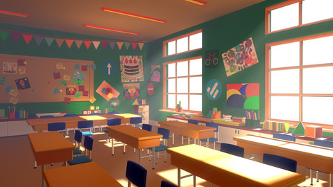 Asset - Cartoons - Background - Classroom - 02 3D model