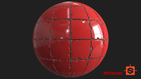 PBR Red Tiles Floor Damaged Texture