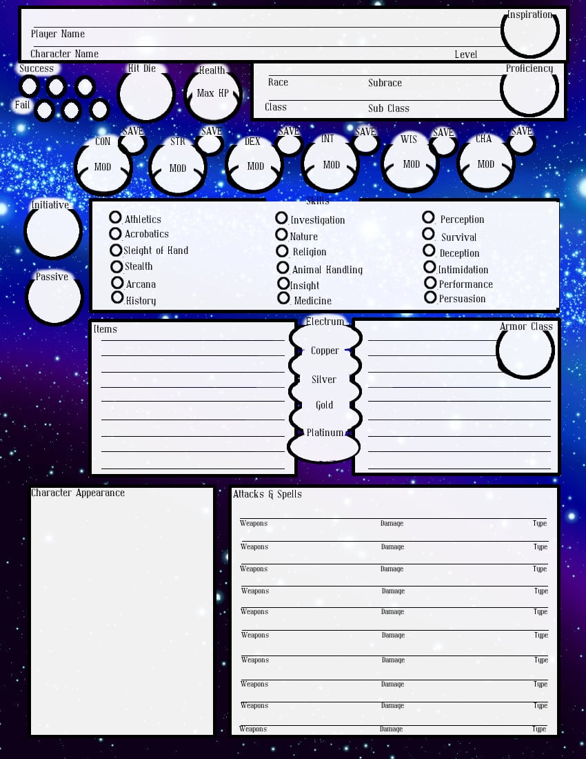 Space Dnd Character Sheet