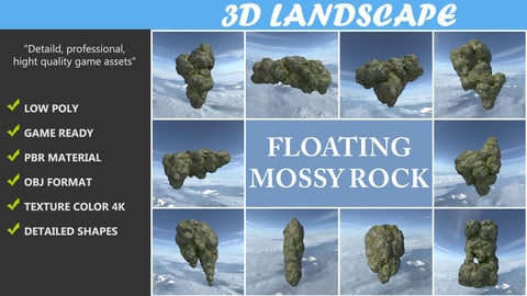 Low poly Floating Island Mossy Rock Pack 190503