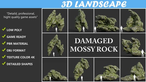 Low poly Damaged Mossy Rock Pack B-190430