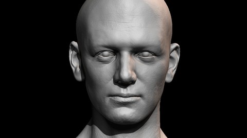 High detailed male face with UV and low poly