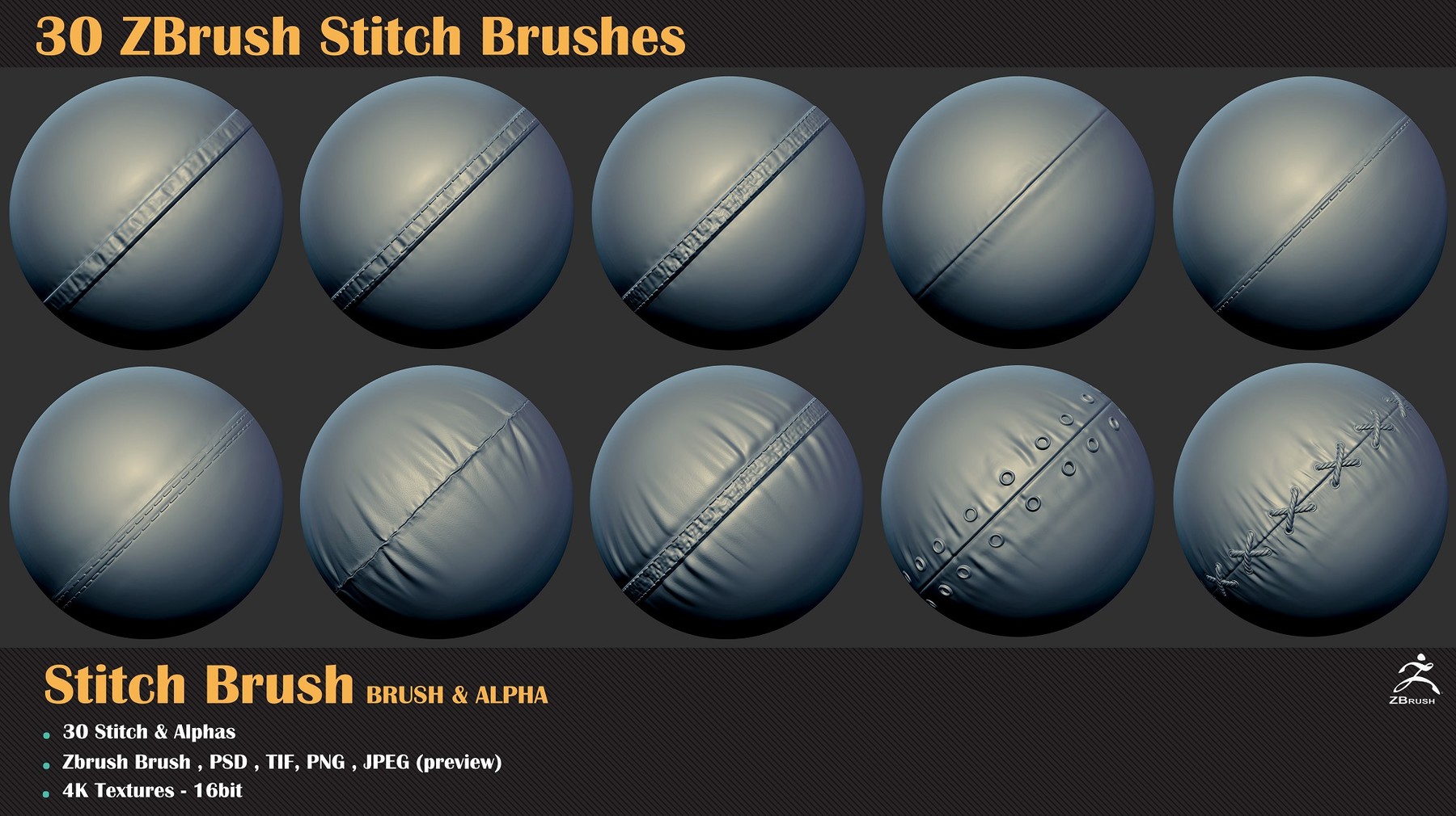 ZBrush - 35 Seam/Stitch Brushes :: Behance