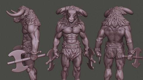 Minotaur Warrior Stand3 two Axes