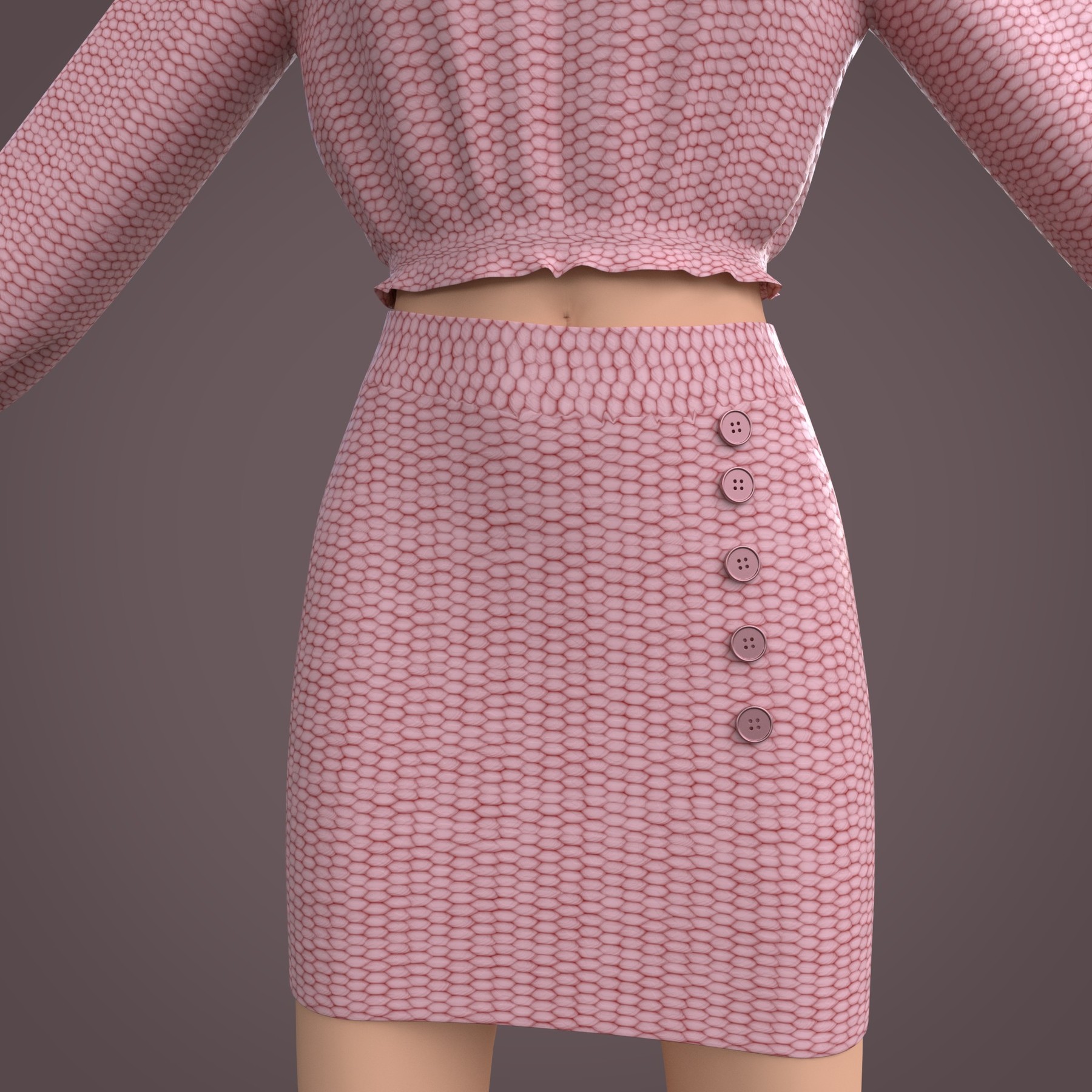 button front skirt 3d
