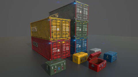 Low poly container,sc-fi box set