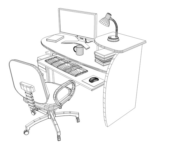 Artstation desktop computer table and chair game assets