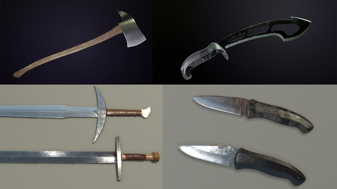 Melee Weapons Pack - 2k 4k Pbr - Vr, Unity and Unreal ready