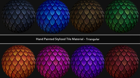 Hand Painted Stylized Tile Material - Triangular