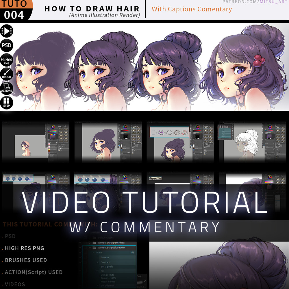 How To Draw Hair (Anime Render) W/Commentary