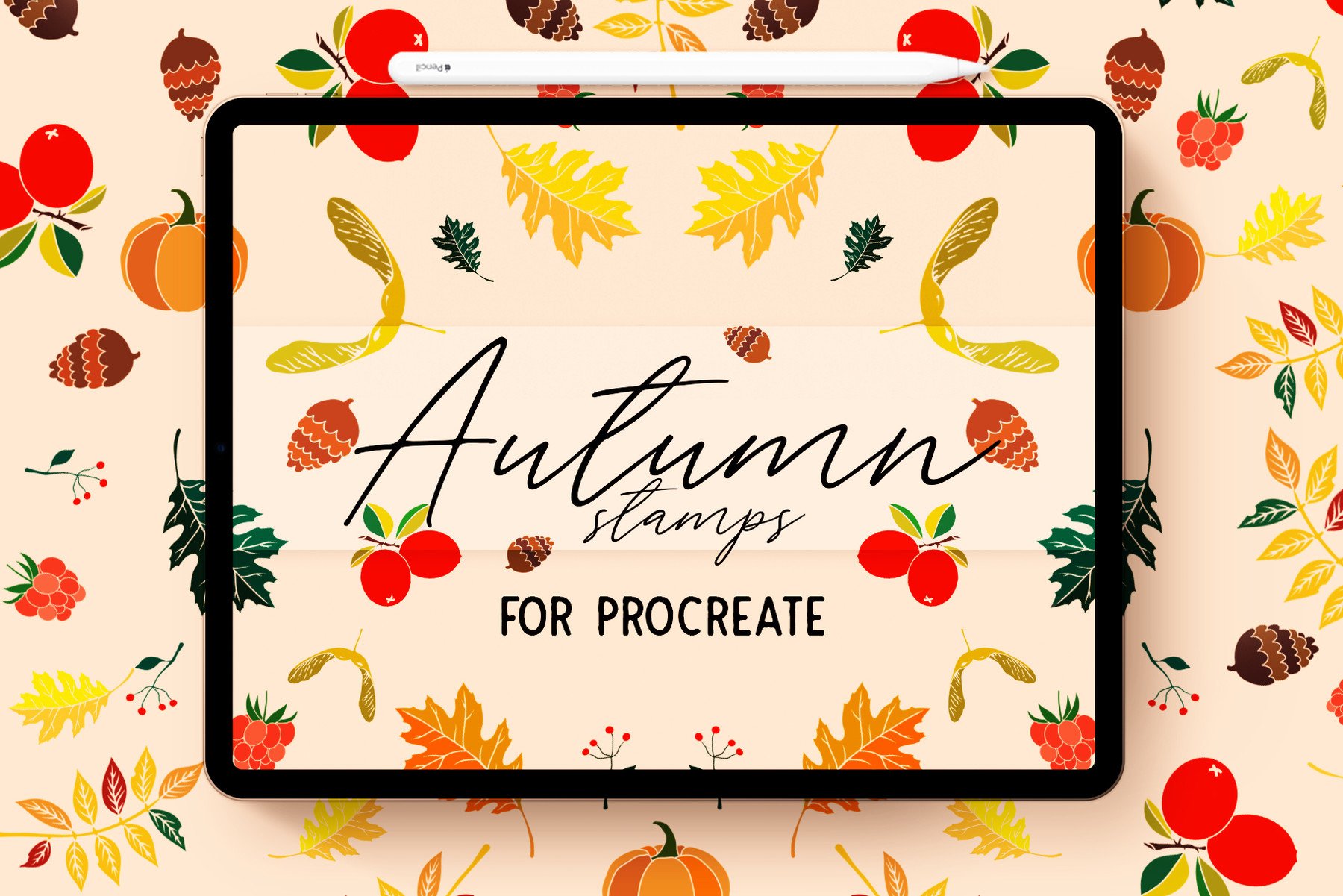 Procreate Stamps Autumn Collection digital iPad Pro Stamps Illustration leaves pumpkin brushes 30 procreate pack