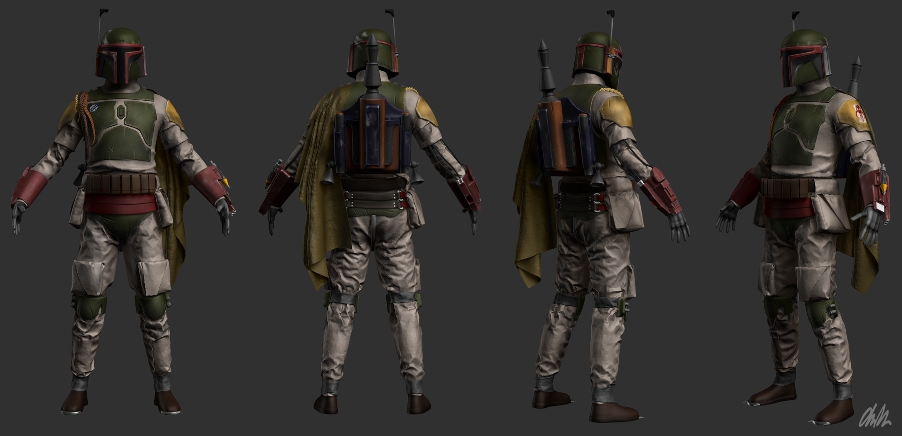 Artstation Boba Fett 3d Character Model Rig Uvs