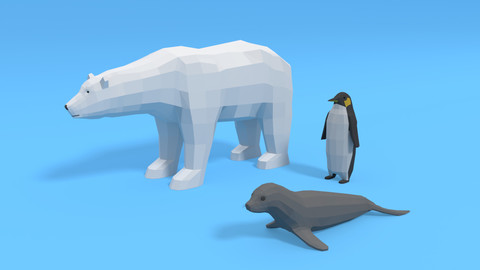 Low Poly Polar Animals Pack 3D Model Collection
