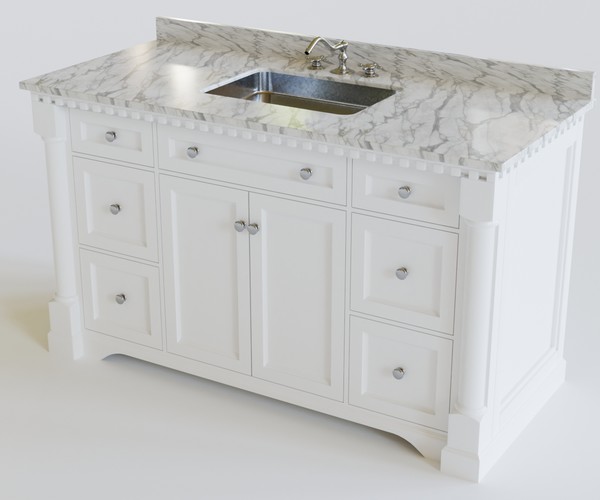 ArtStation Sydney Bath Vanity, White, 60", Carrara Marble, Single