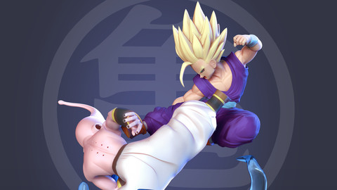 Kid Gohan vs Buu Fan art