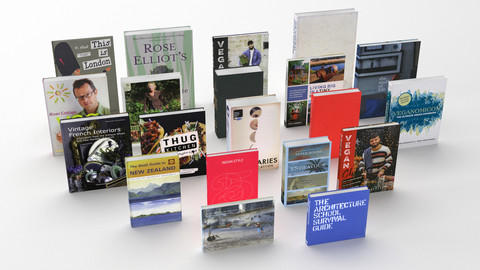 Collection of hardcover books 3D models.
