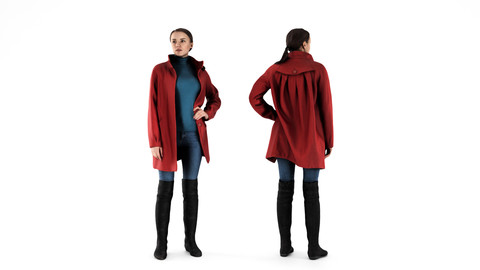 Woman in red coat 71