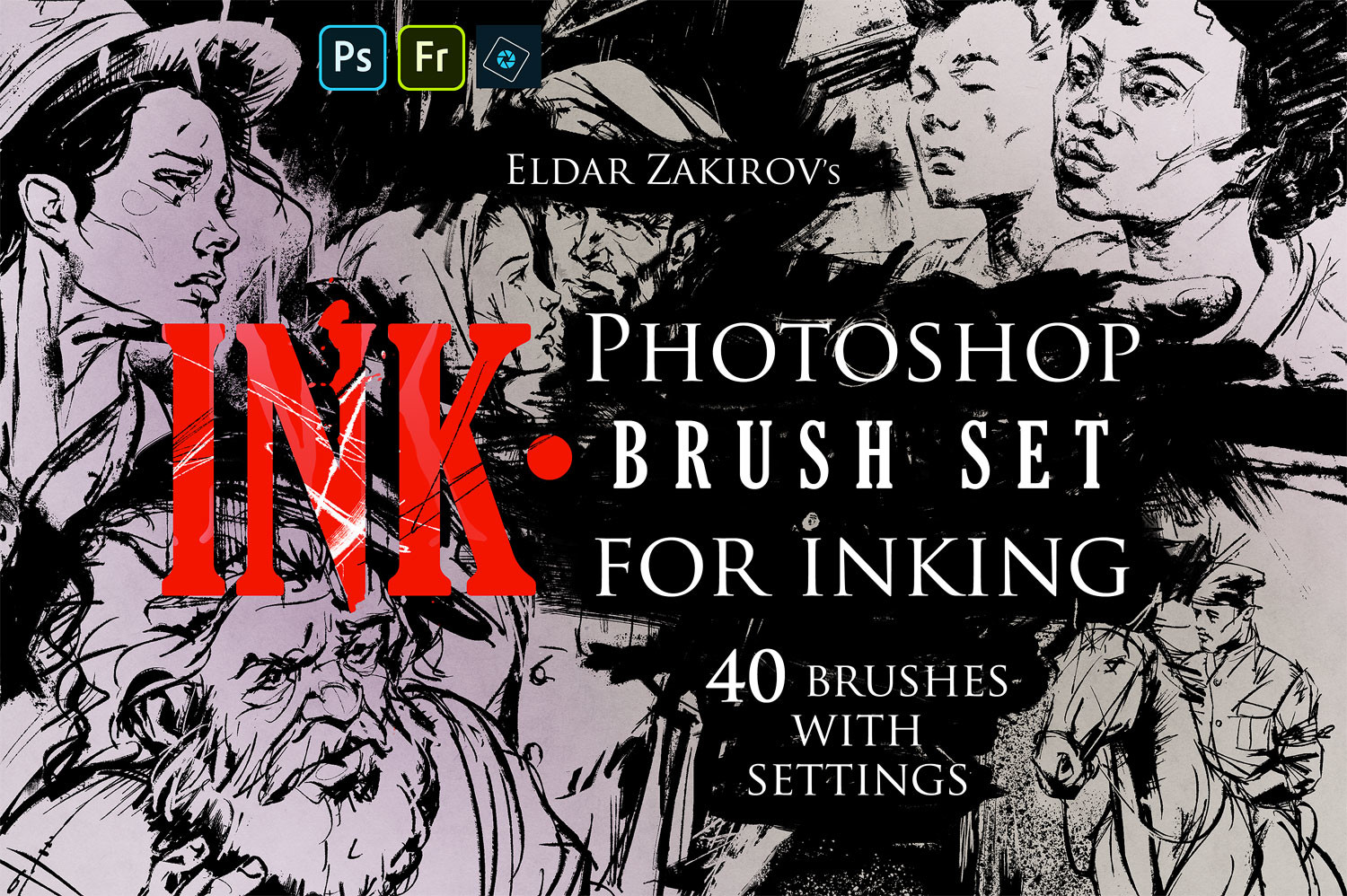 Artstation Ink 40 Photoshop Brushes For Inking Photoshop Action For 100 Black Brushes