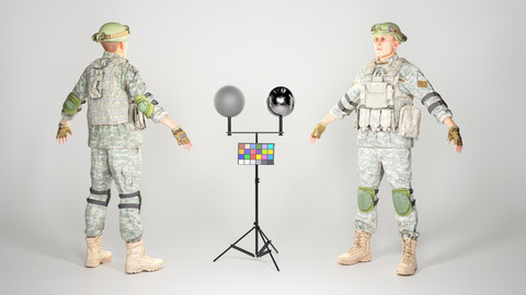 Fully equipped game ready American soldier in ACU uniform with props 20