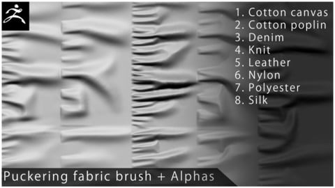 Puckering fabric brush+alphas. Zbrush
