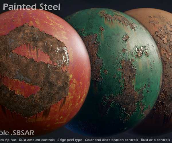 ArtStation - Rusting Painted Steel - Customizable Material | Game Assets
