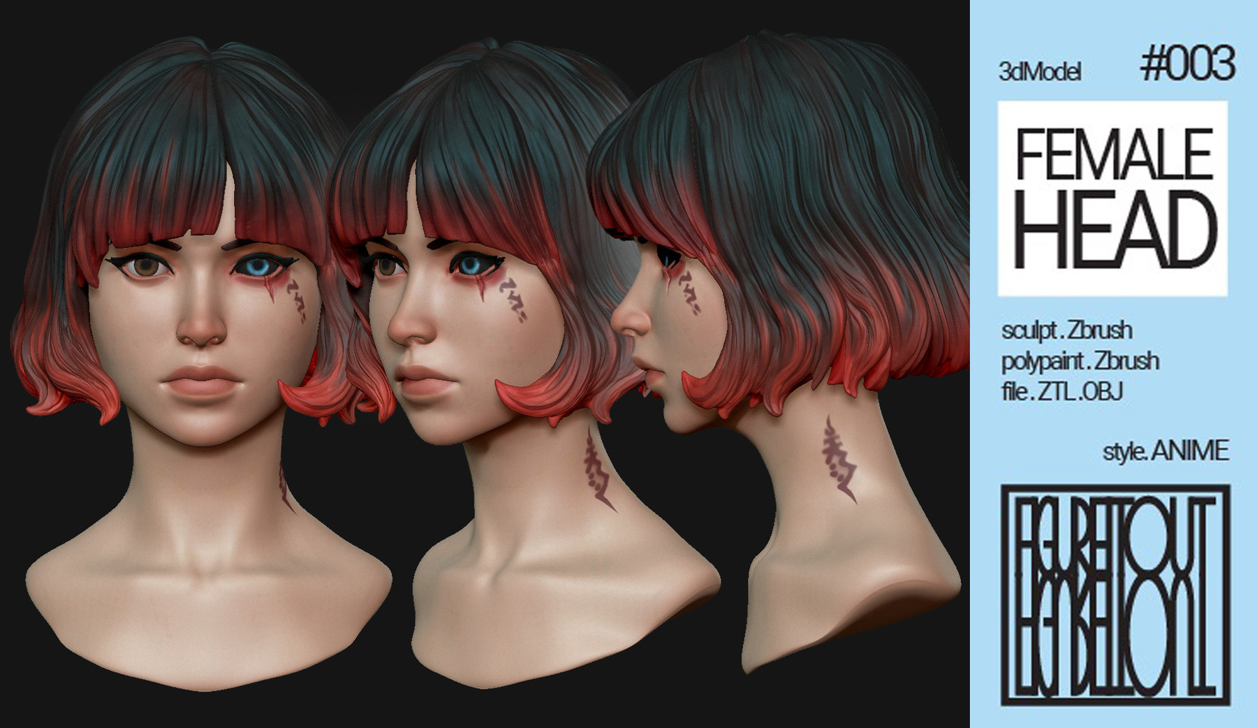 Artstation Female Anime Head 3 Akane 3d Model Resources 