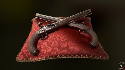 English Flintlock Pistol low poly model