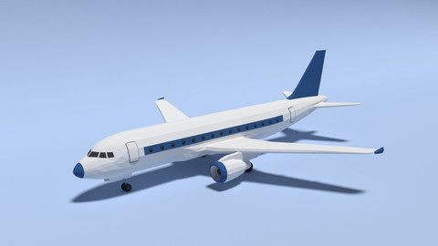 Low Poly Cartoon Airbus A320 Airplane