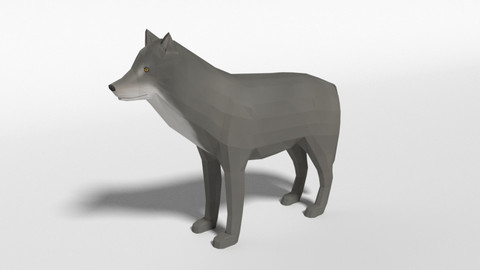 Low Poly Cartoon Grey Wolf
