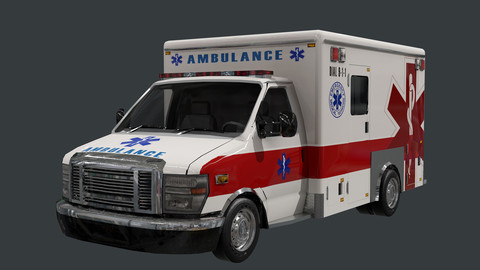 Vehicle Ambulance Rescue Truck Game Ready 03