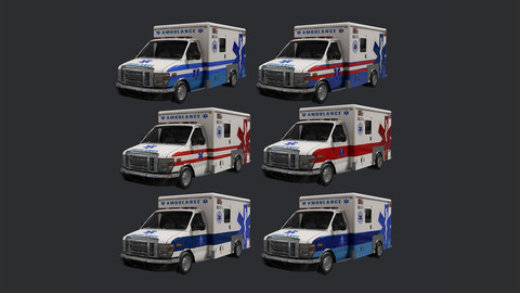 6 Ambulance Vehicle Rescue Truck Game Ready Pack 01