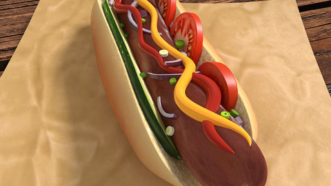 Low Poly photorealistic Hot Dog